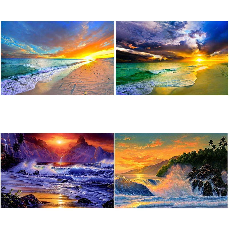 

New Mosaic Kits Full Diamond Painting Embroidery Sunset Sea View Picture Of Rhinestones Cross Stitch Full Laid Pattern BK-2388