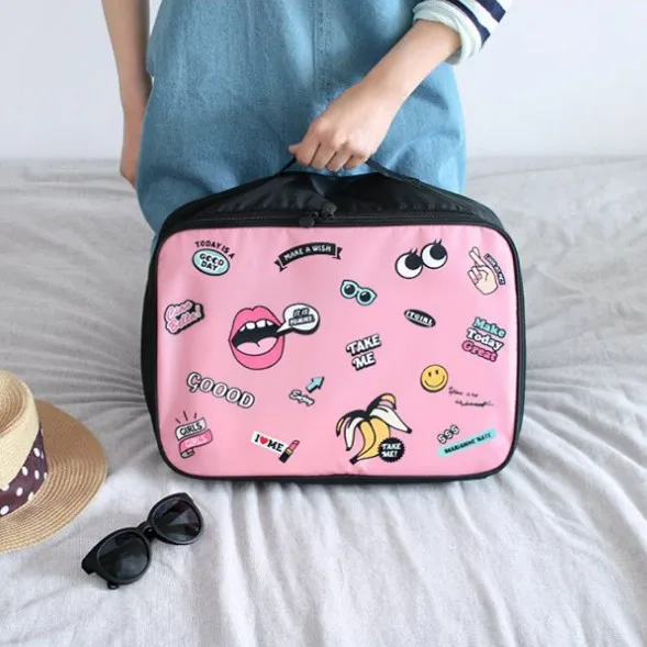 

Cartoon Print Lips Eye nylon Travel Bag Cute Female Large Capacity