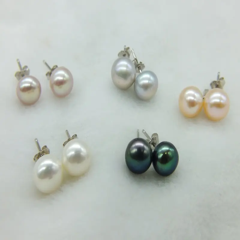 Free shipping 5pair White black Purple pink gray 7mm natural Freshwater pearl earrings