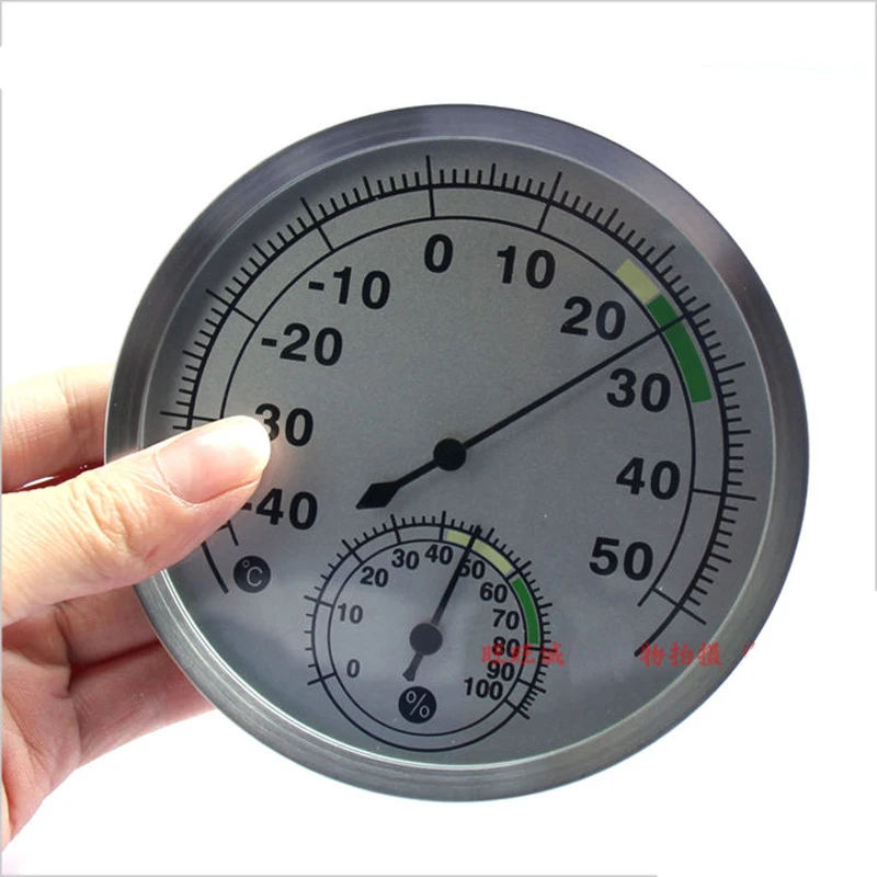 

5-inch Silver Dial Thermometer Hygrometer Stainless Steel Case Indoor Outdoor Usage -40°c ~ 50°c