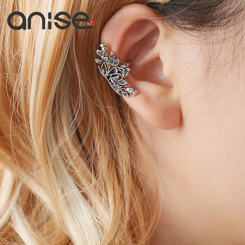 Anise Creative No Pierced Ear Cuff Vintage Silver Lotus Flower Ear Clip Pendientes for Women Ear Bone Clip Earclip Punk Brincos