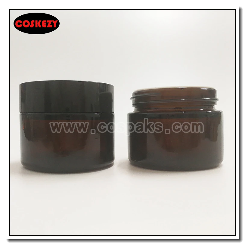 

50 шт., 50 г, банка для крема из коричневого стекла с черной крышкой, стеклянная Янтарная банка для крема 50 г, упаковка для косметики, Янтарная стеклянная баночка для косметики 50 г