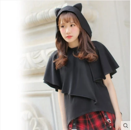 Принцесса Милая футболка Лолита [Долли Делли] Жесткий сестры ветер нерегулярный ассасин из двух частей Женский Свободный плащ футболка Dolley-0085