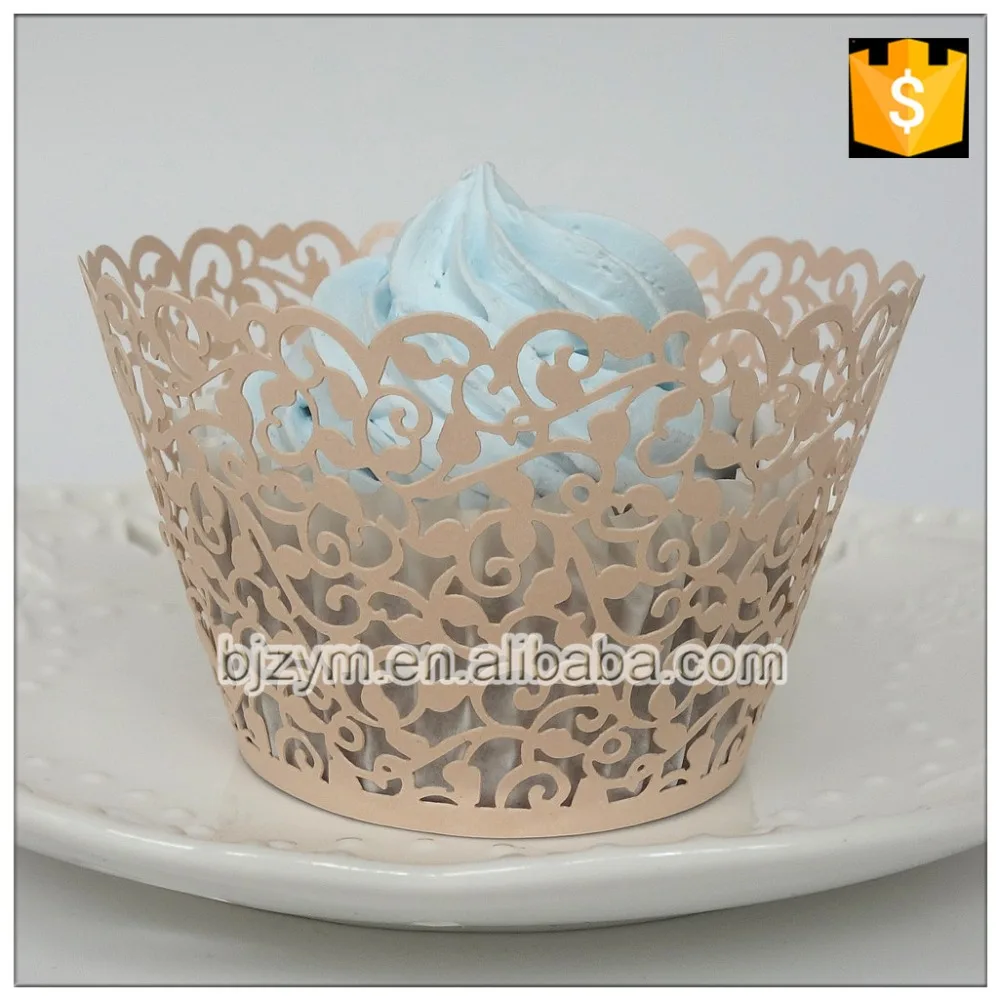Beautiful Jade Color baking cup decorating pearl paper cakes molds laser cut vine design Cupcake Wrapper 12pcs on sale promotion |