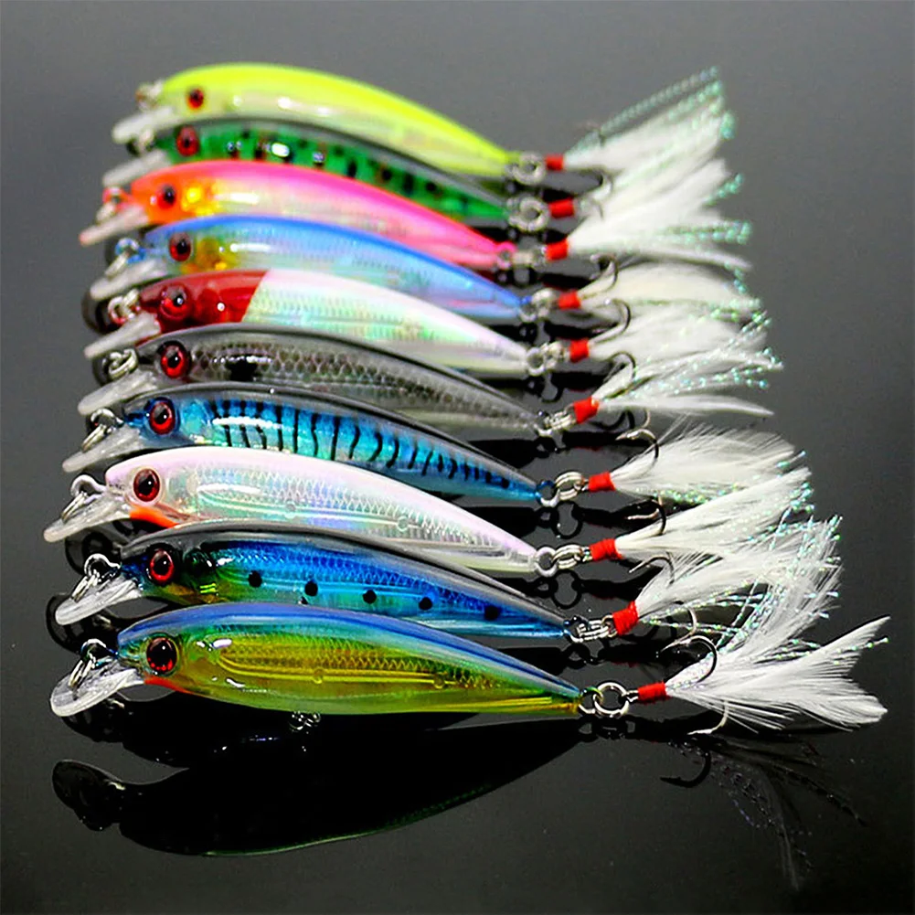 10pcs Minnow Simulation Colorful Lightweight Accessories Artificial Lure Fish Bait Mini Outdoor Kit Crystal Feather Crank Hook | Спорт и