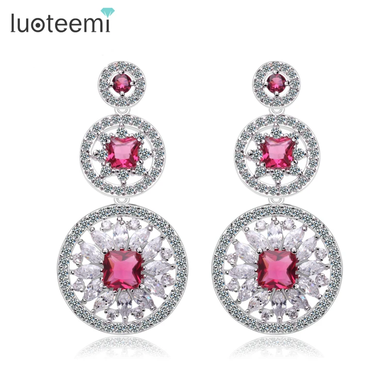 

LUOTEEMI Brand Luxury Chrysanthemum Design AAA Zircon Drop Earrings Wedding Full of Tiny Stone Paved Wedding Earrings Wholesale