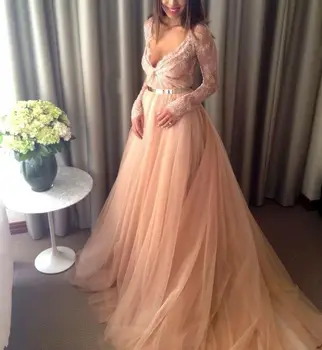 

Pregnant Dress Plus Size for pretty women vestido de festa 2020 Evening dresses long Sleeves Lace tulle Court Train Dress CGE444