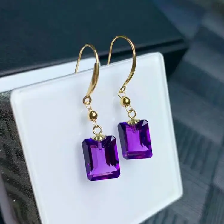 

shilovem 18K yellow Gold Piezoelectric Amethyst stud earrings fine Jewelry trendy wedding gift new plant women myme0709458z