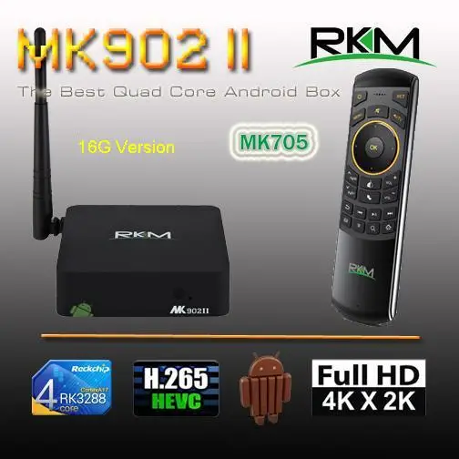 

Smart Android 5.1 TV BOX RKM MK902II Quad Core RK3288 2G DDR3 16G ROM Bluetooth Dual Band Wifi Gbit Ethernet[MK902II/16G+MK705]