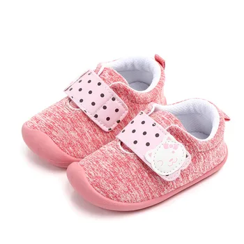 

2020 Hot sale pink cat cute breathable Hook&Loop soft comfort Baby Girls princess first walker shoes moccasion shoes