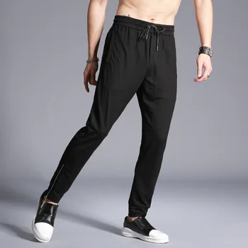 

Pants Men Joggers 2018 Spring Summer High Street Style Black Mid Waist Full Length Drawstring Harem Pants Cotton