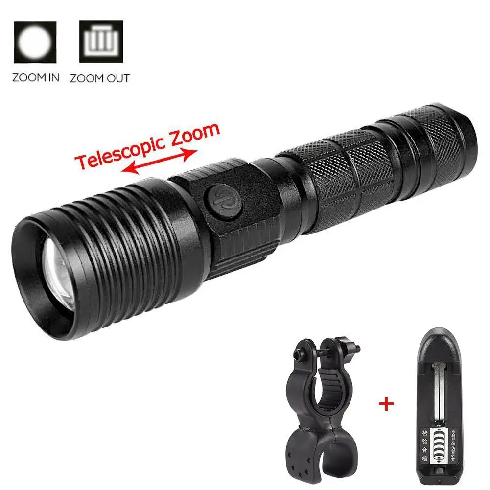 Flash Deal 1x Zoomable T6 LED Flashlight Rechargeable Torch Super Bright Light Lamp+Battery Charger+Bicycle Clip 0