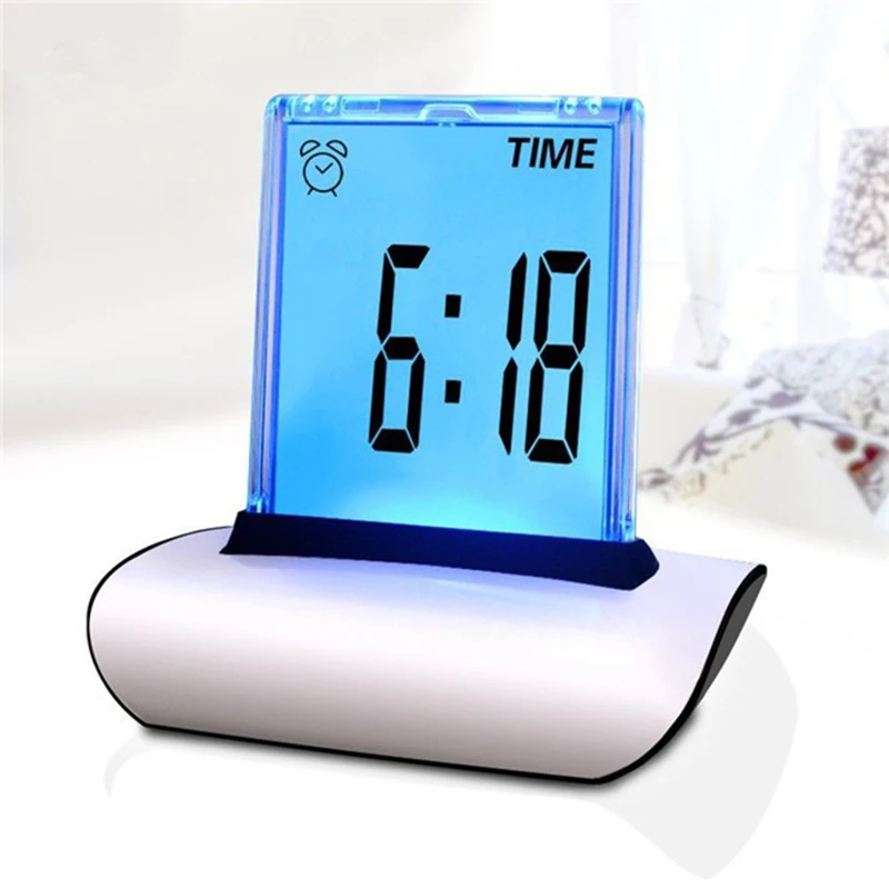 

Digital Table Clocks LCD Screen Alarm Clock 7Colors Changing Multi-Functional Large Display Desk Clock with Thermometer Calendar
