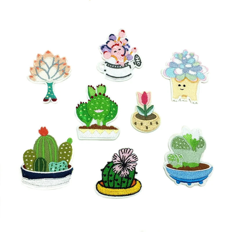 2018 New Plant Embroidery patches Cactus Potted Clothes Decoration D-004