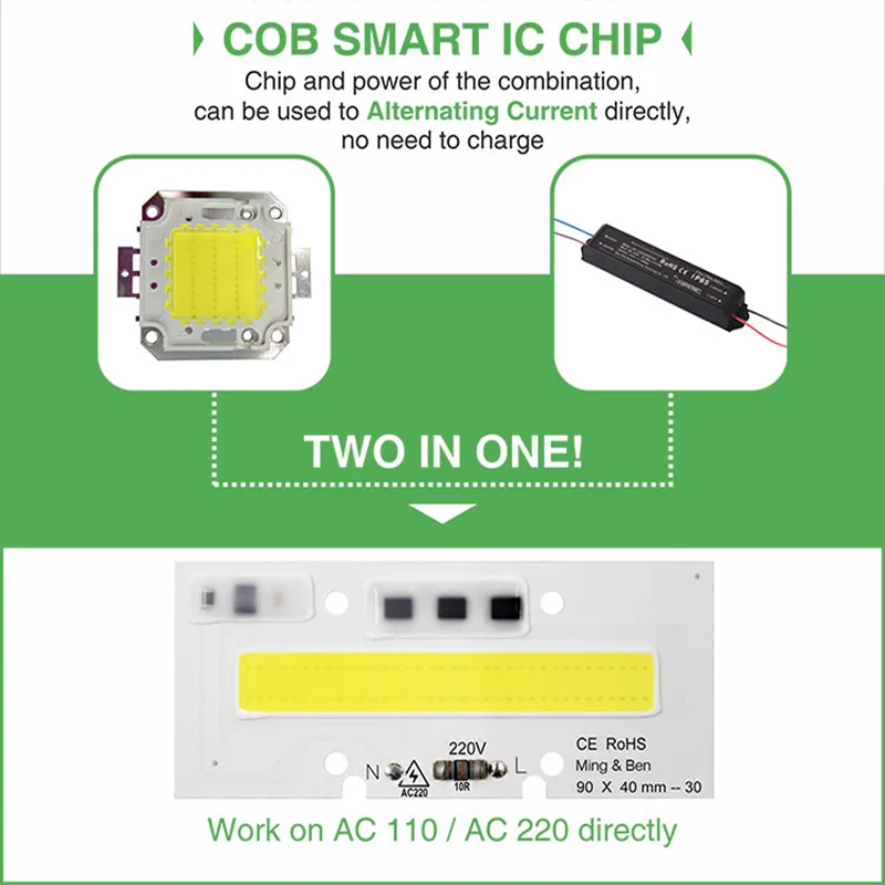 Светодиодный прожектор COB 30 Вт 50 70 100 150 220 В 110 IP65 умный IC для DIY светодиодный