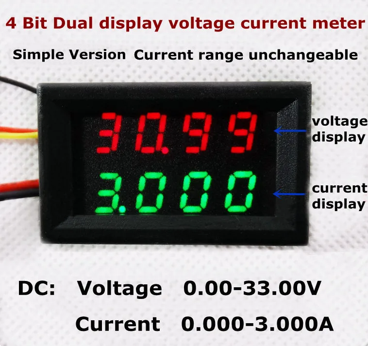 RD простая версия 4 бит постоянного тока 0-33 в/3 А красный+ синий/красный/зеленый двойной СВЕТОДИОДНЫЙ Дисплей 0,28 Цифровой амперметр вольтметр напряжение ток 3 шт./лот