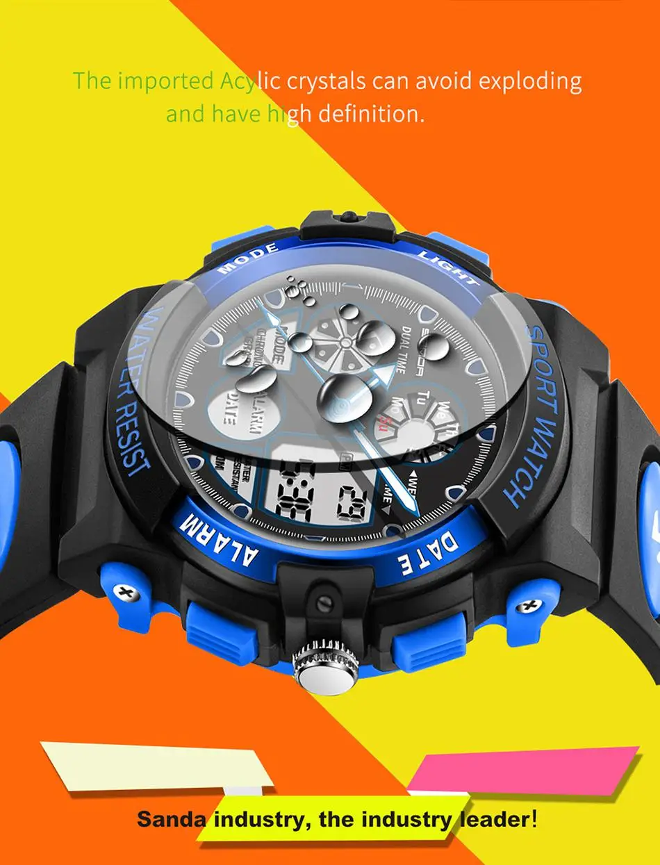 Детский будильник SANDA детские спортивные часы светодиодный цифровой кварцевые военные часы для мальчиков и девочек многофункциональные наручные часы