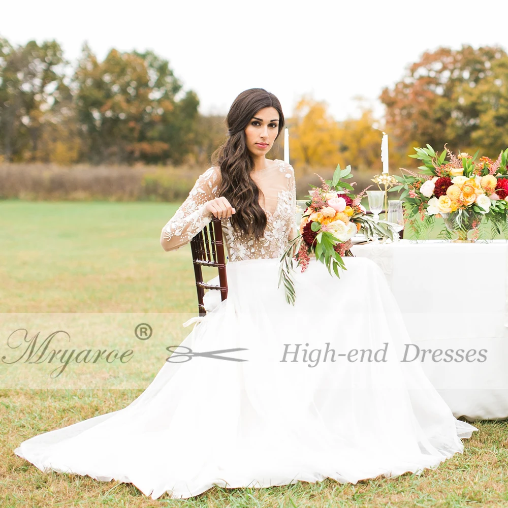Mryarce Exclusive Lace Beading Open Back Wedding Dress Long Sleeve Scoop Tulle A Line Bridal Gowns Chic Style  (4)