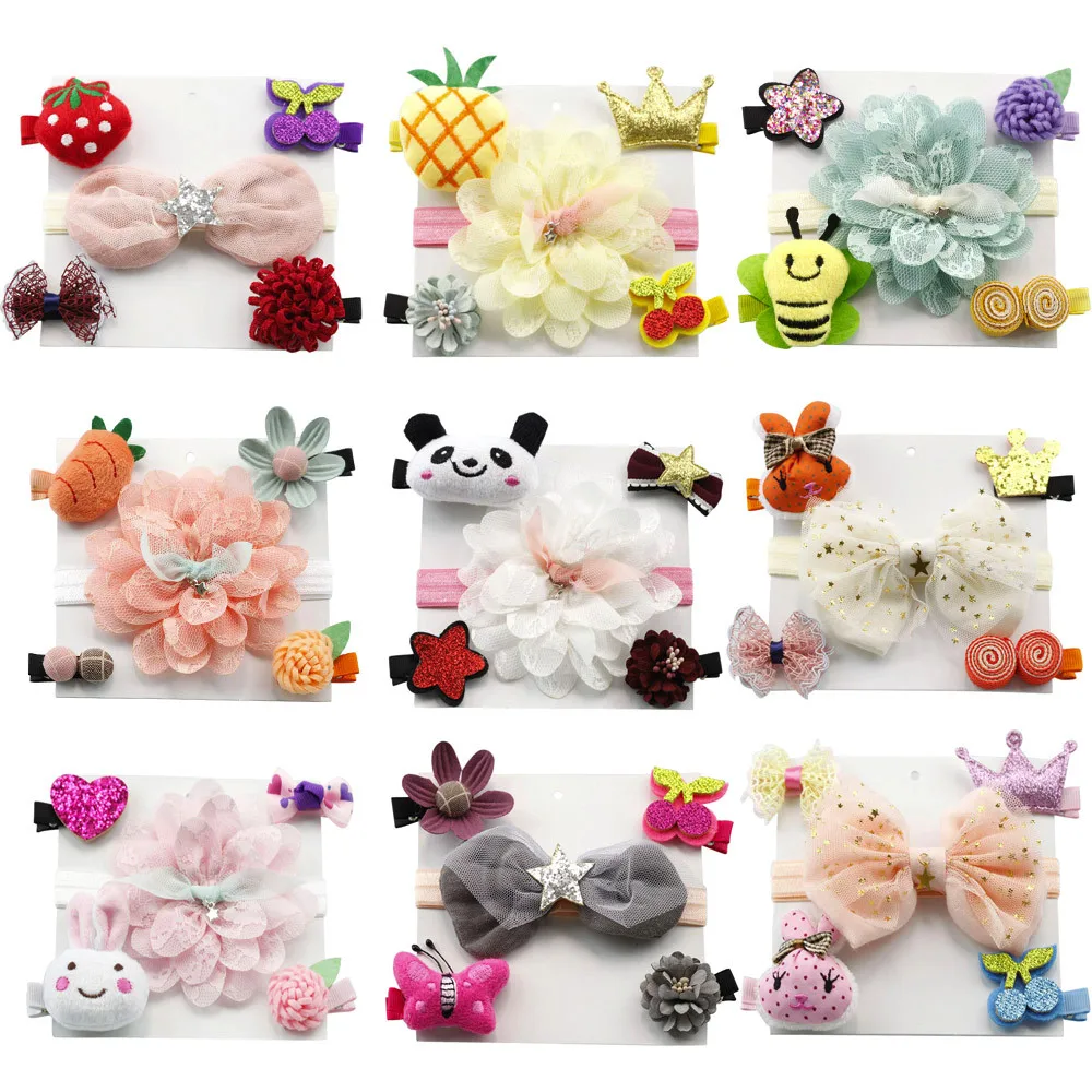 5Pcs Kids Baby Girl Hairpin Hairband Bow Barrettes Hair Clip Headband Set US