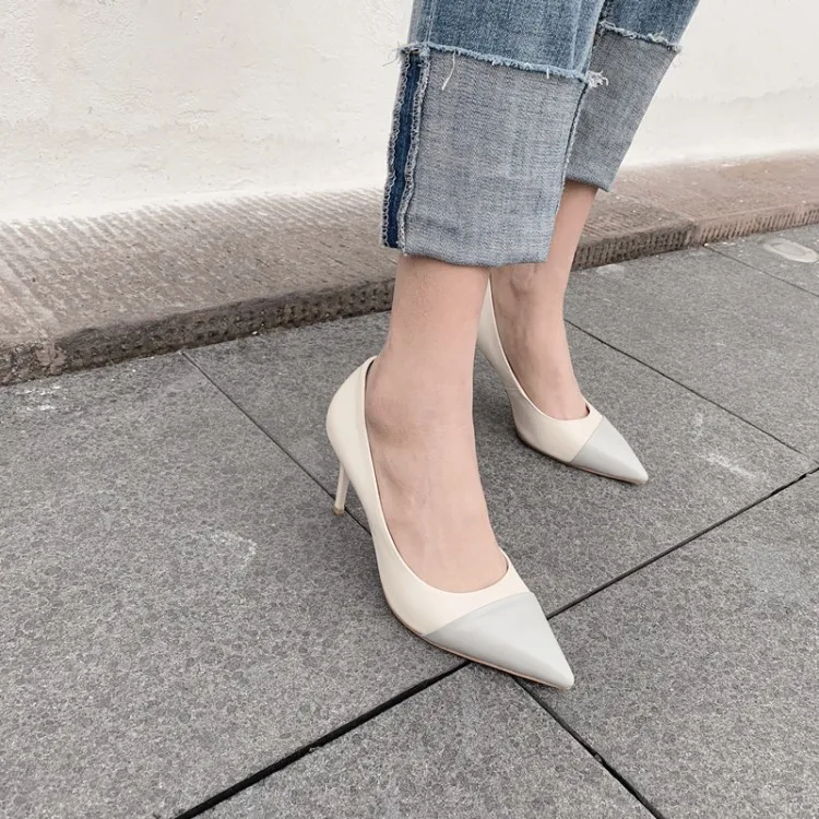 Big Size 9 10 11 12 ladies high heels women shoes woman pumps Colour-matched pointed shallow-mouth slim-heeled shoes