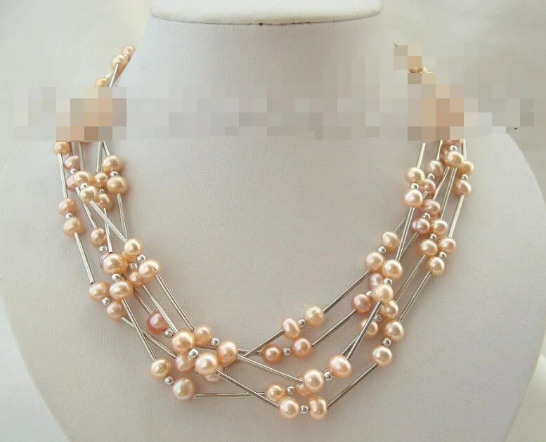 

FREE SHIPPING>>>@@ > 0694 5pieces round pink freshwater cultured pearls necklace