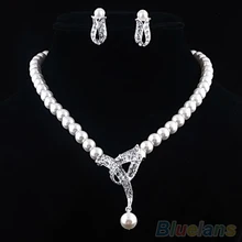 Искусственный жемчуг кристаллы колье женское ожерелье серьги ювелирный набор для свадебной вечеринки