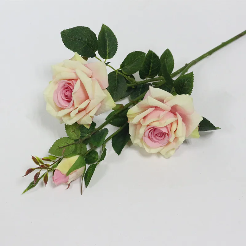 Flone 3 Heads Artificial Rose Flowers Simulation Rose Flower Silk Flower Fake Rose Flower Branch Wedding Home Party Decor Flores (9)