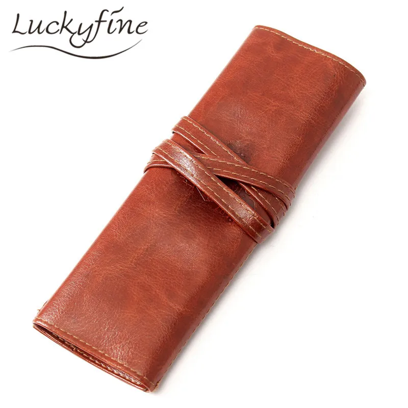 

1pcs Wraps Roll Up Pen Makeup Brushes Case Vintage Retro Leather Cosmetic Brush Holder Strap Pouch Purse Srorage Bag Beauty Tool