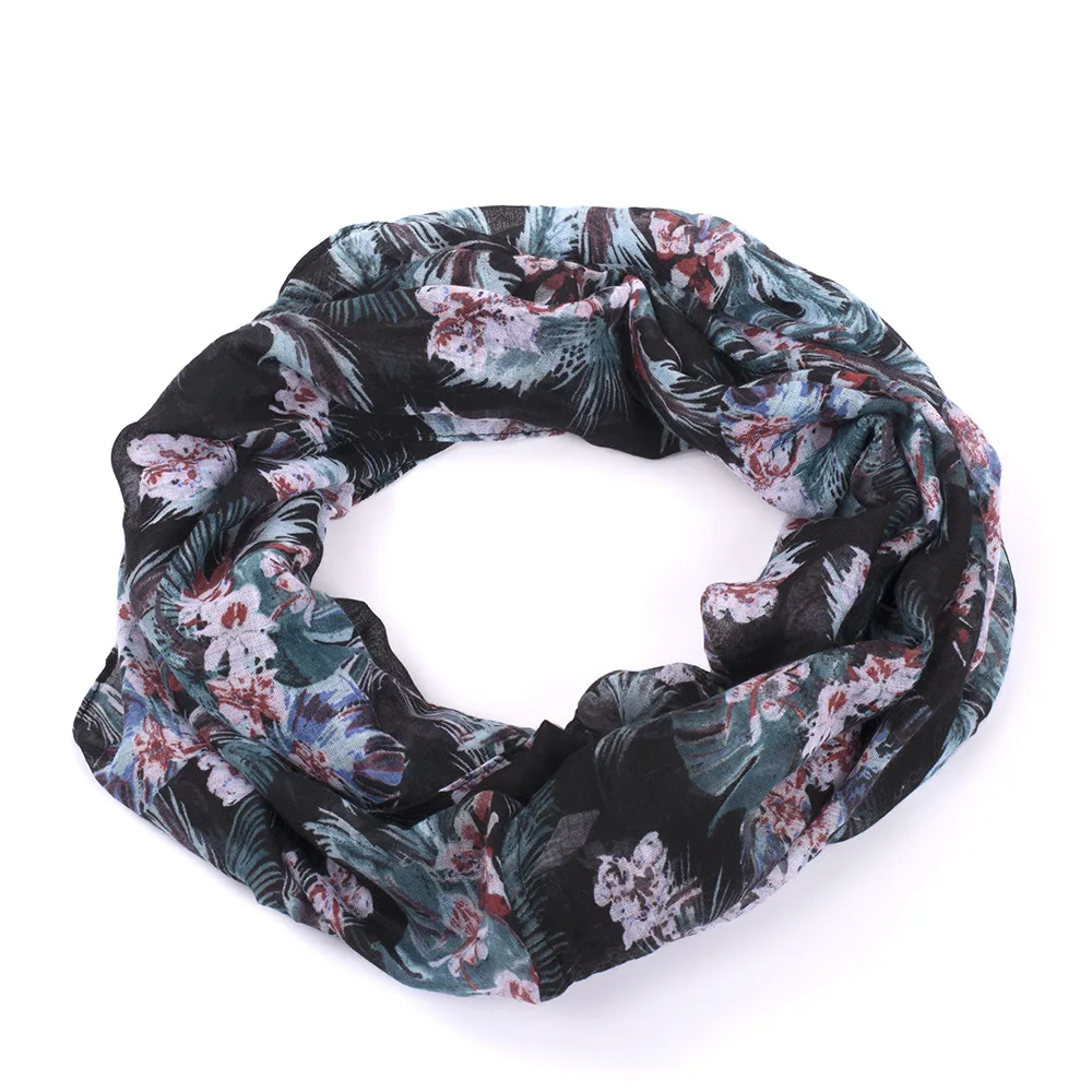 

Floral Loop Scarf Women Fashion Autumn Winter blue Floral Printed Snood Ring Scarves Ladies Viscose Infinity Scarfs
