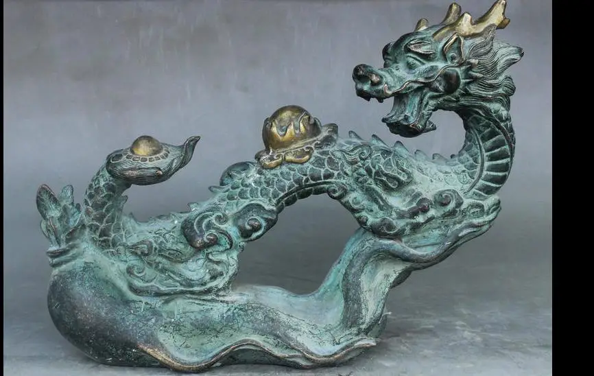 

671117011+++Collect Old China Palace Bronze Dragon Ruyi Auspicious Longevity Statue Pen Rack