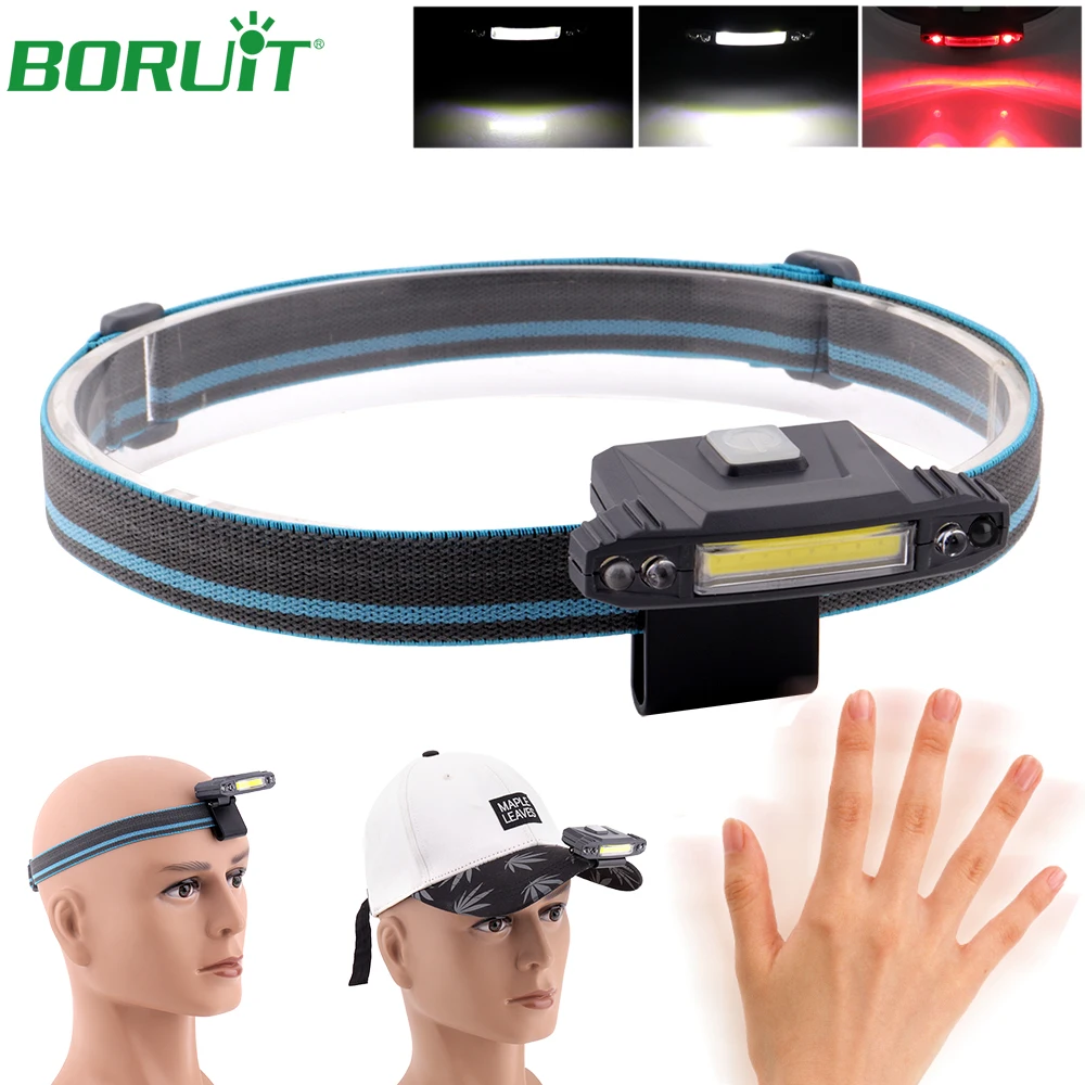 

BORUiT IR Sensor LED Headlamp Hat Clip Light USB Rechargeable Head Torch Waterproof Camping Hunting Fishing Lantern with Battery