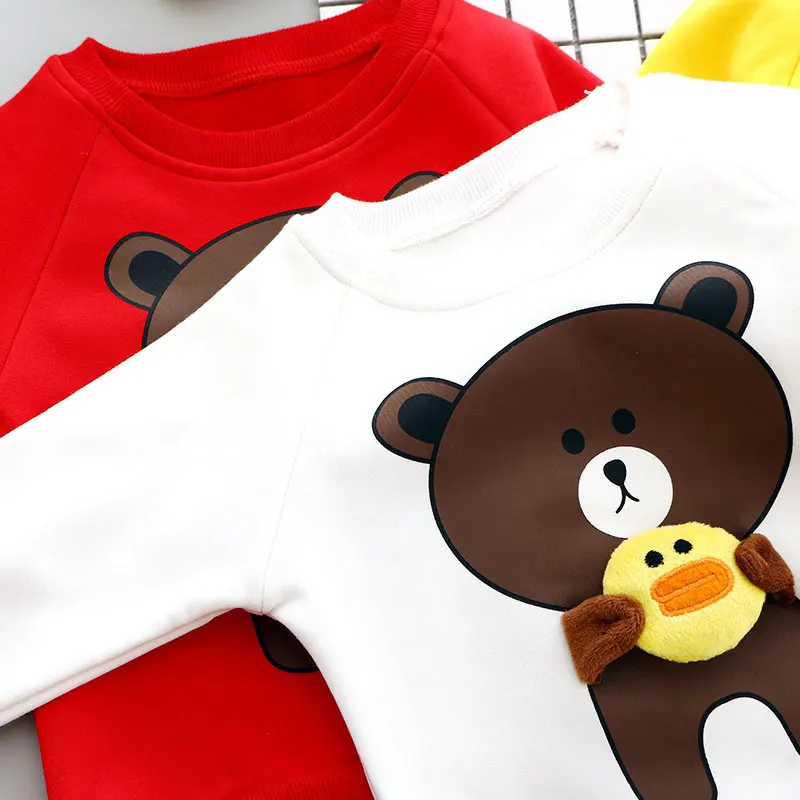 Комплект для маленьких мальчиков, зимний костюм, одежда Теплый Топ, штаны для малышей, детская одежда с рисунком медведя длинный рукав, от 3 до 36 месяцев