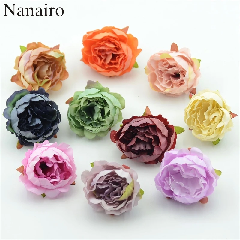 

100 pieces 5cm Artificial Peony Flower Head For Wedding Decoration DIY Decorative Wreath Fake European Fall Vivid Silk Flowers