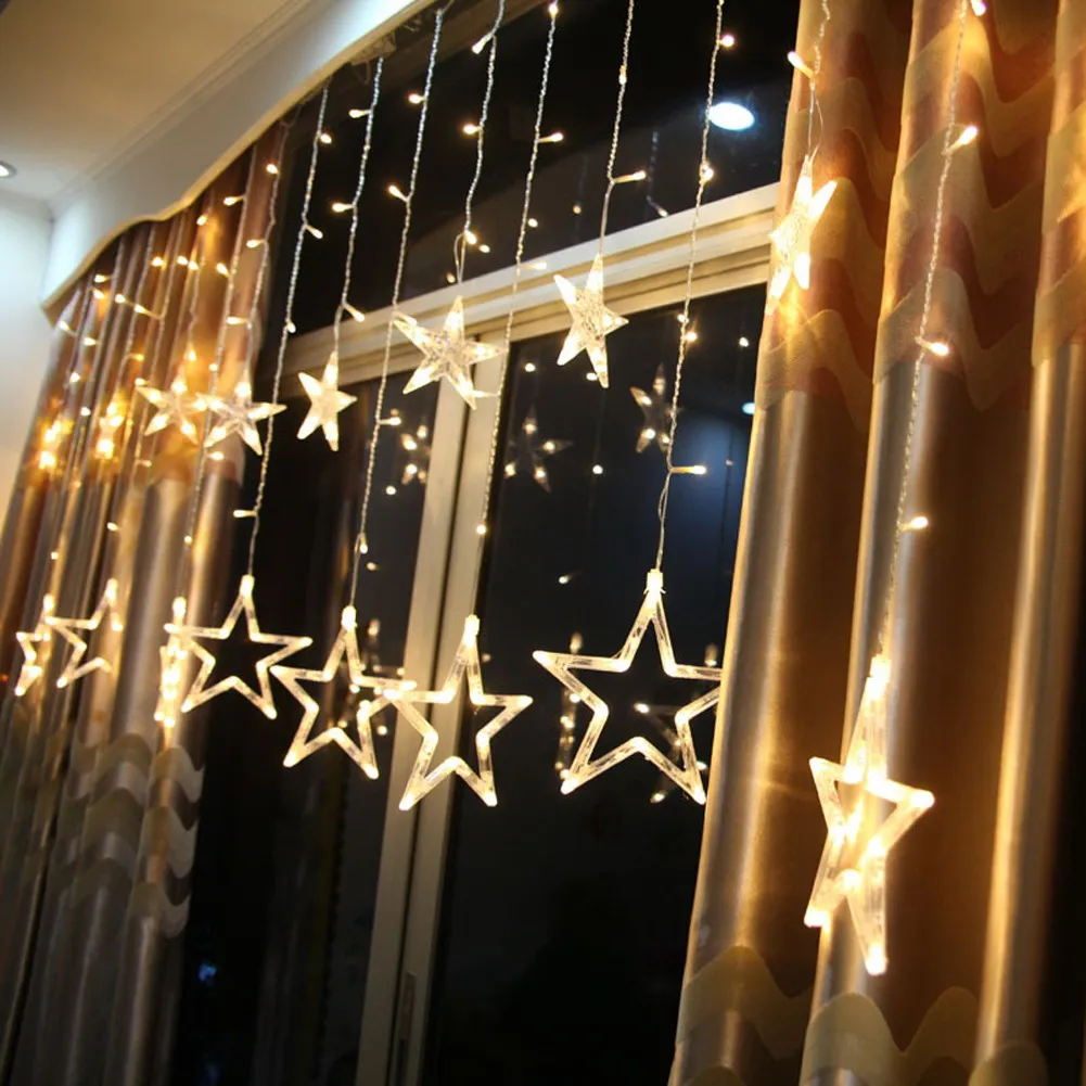 

220V 138Leds 8 Modes Star Curtain Fancy LED String Fairy light Lamp for Wedding Christmas Party Window Room Hotel Decor
