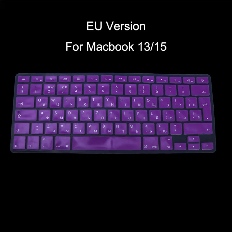 EU версия русская клавиатура силиконовая клавиатура кожного покрова для Apple Macbook Air Pro Retina 13 15 Защитная крышка 8-Цвет - Цвет: Фиолетовый