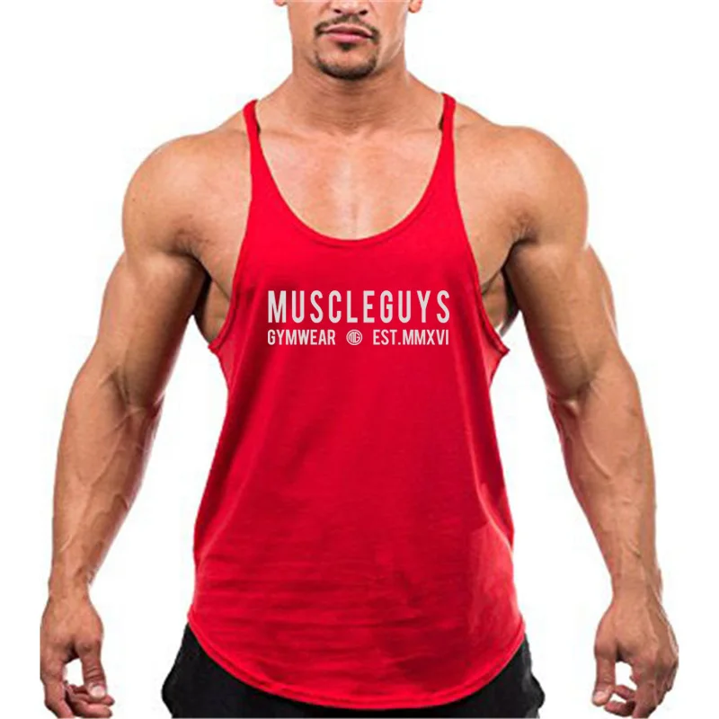 Muscleguys Бодибилдинг стрингерс без рукавов толстовка тренажерные залы безрукавки для мужчин майки рубашка хлопок Фитнес Спортивная одежда
