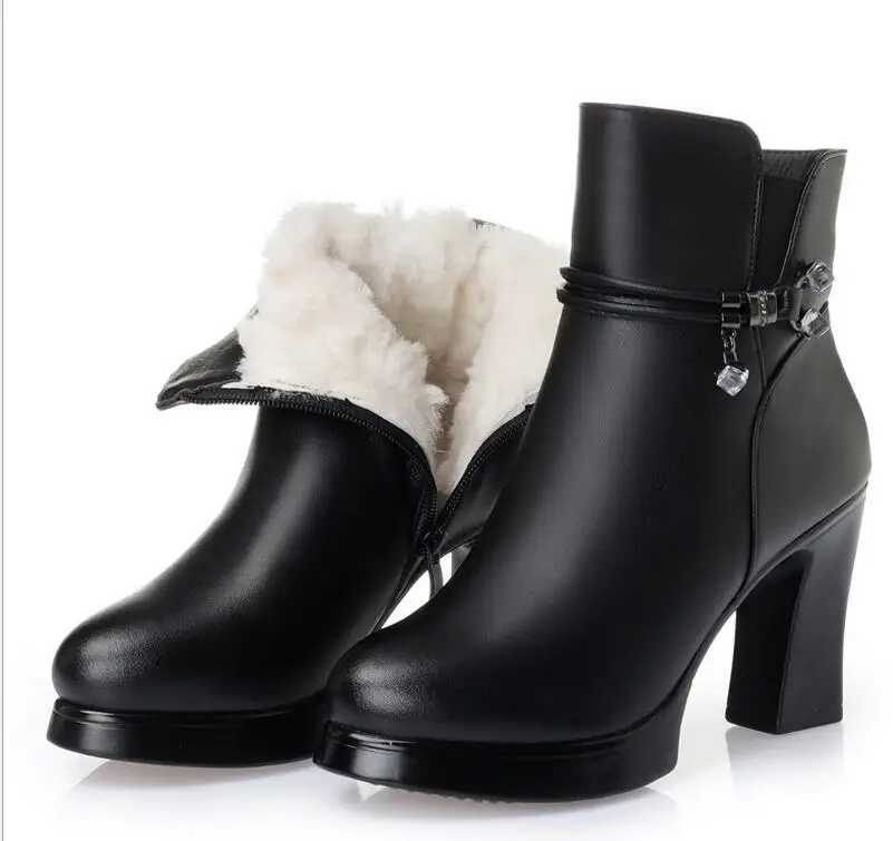 ZXRYXGS/брендовые ботинки; шерстяная теплая обувь из натуральной кожи; женские зимние ботинки; Новинка года; Зимние ботильоны; модная обувь; ботинки на высоком каблуке - Цвет: inside wool 02
