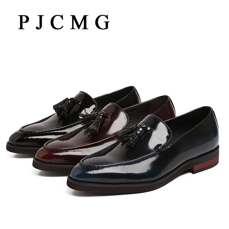 PJCMG Fashion Designers Brand Oxfords Casual Business Genuine Leather Men Moccasins Loafers Slip On Flat Platform Wedding Shoes