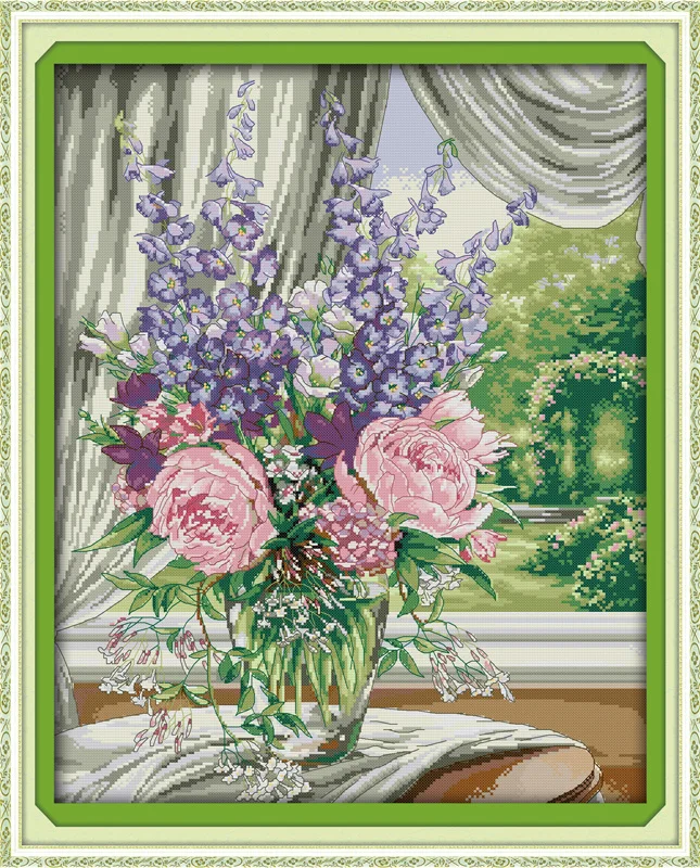 

Window vase (2) counted printed on fabric DMC 14CT 11CT Cross Stitch kitsembroidery needlework Sets Home Decor