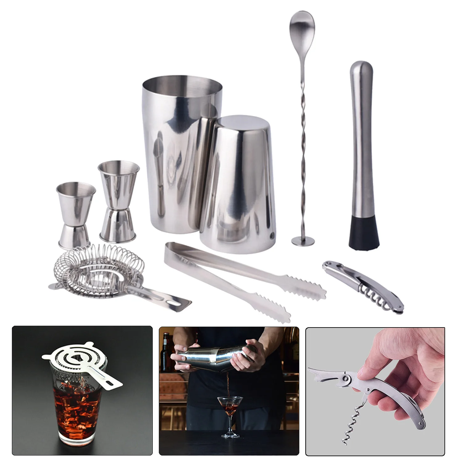 Behogar 9PCS Stainless Steel Cocktail Shaker Tools Set for Beginner Professional Bartender Bars