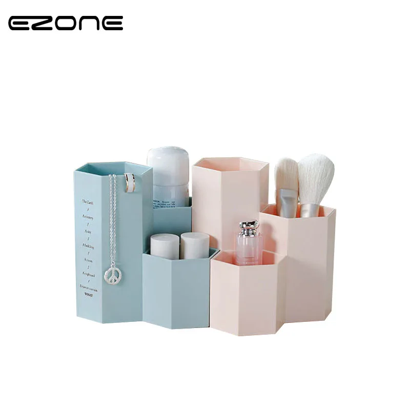 

EZONE Creative Hexagonal Desktop Storage Box Pen Holder Brief Style Stationery Finishing Box Pen Container Stationery Papelaria
