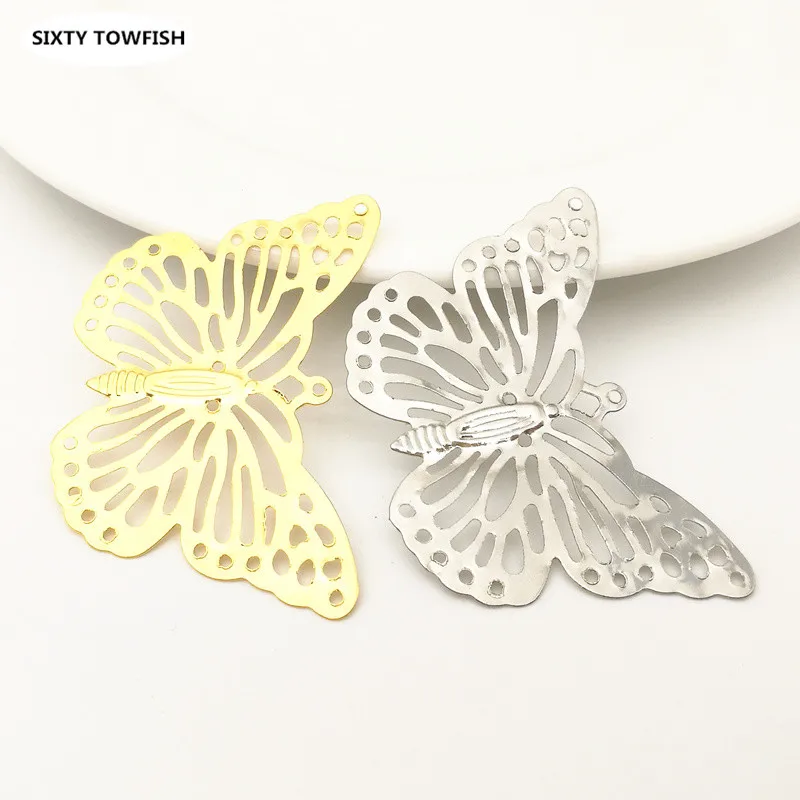

10 pieces/lot 49x36mm Gold color/White K Metal DIY Components Base Setting Filigree Flowers Slice Butterfly Charms