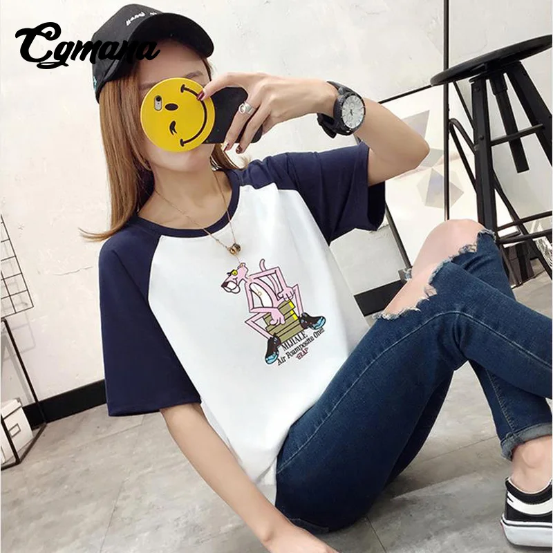 CGmana Women T-shirt 2018 Cartoon Pink Panther Printed Cotton T-shirt Female Loose Women T-shirt Casual Tops Tee Camisetas Mujer Tops
