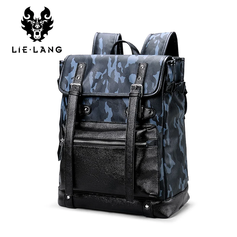 

LIELANG Backpack Men 15.6 Inch Laptop Teenager Travel Leather Backpack Anti thief School Bag Camouflage Male Mochila Leisure