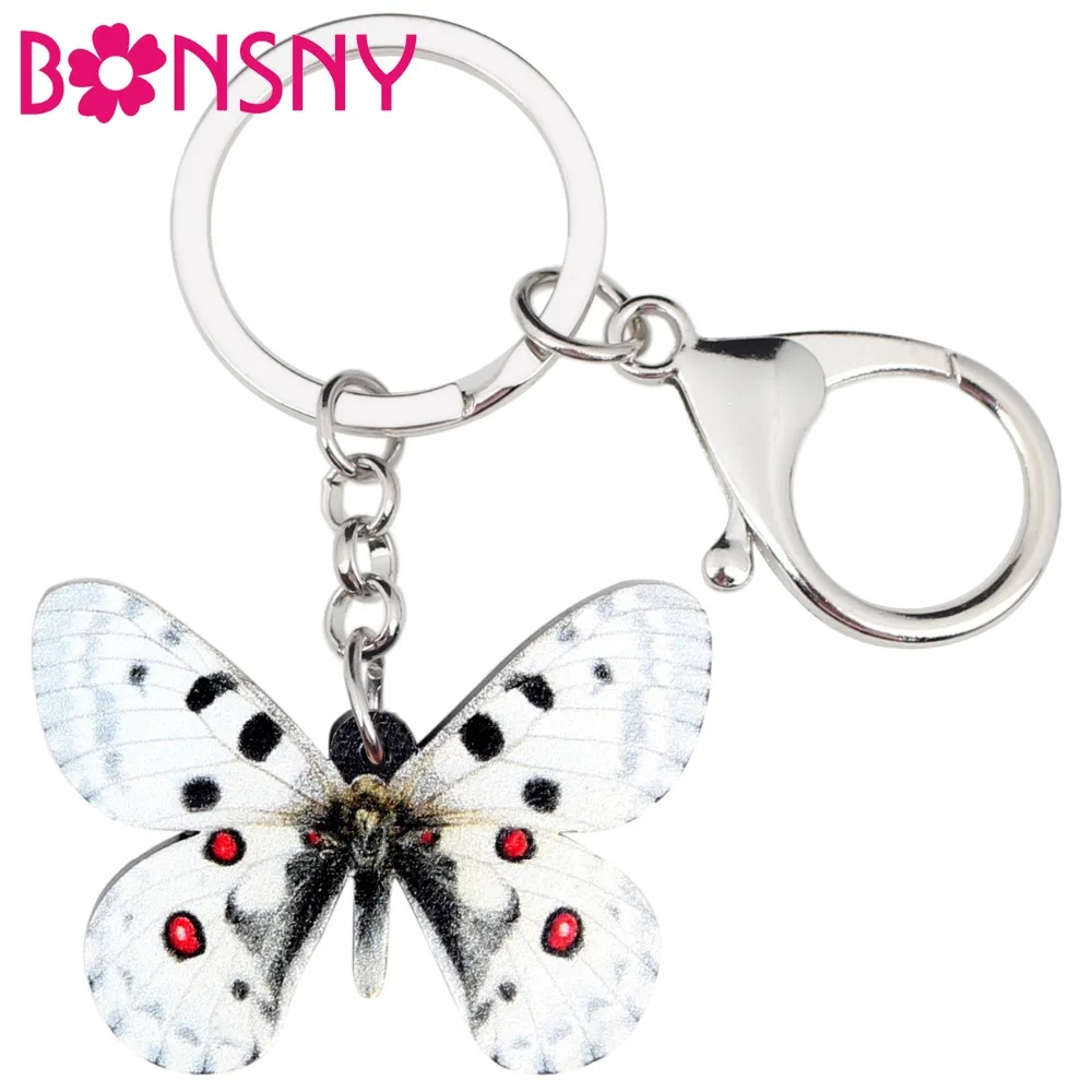 Bonsny Acrylic Parnassius Bremeri Butterfly Key Chains Keychains Rings Insect Jewelry For Women Girls Bag Car Purse Charms Gift | Украшения
