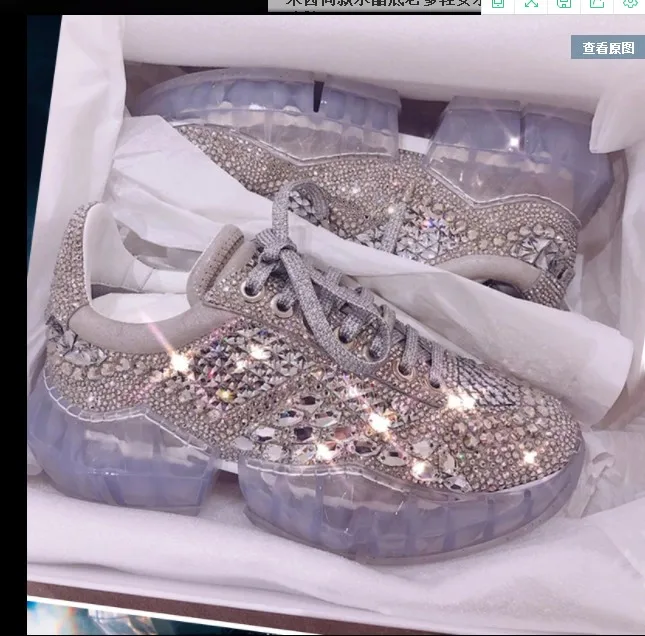 

Spring New Hot Sale Crystal Rhinestone Women Sneakers Platform Casual Shoes High Quality silver Bling Female footwear