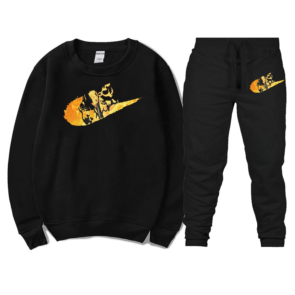 

New Autumn Winter Animated Cartoon Hoodie Sweatshirts+Sweatpants Suits Men Hoodies Sweatshirt Male/Female Warm Fleece Pullover