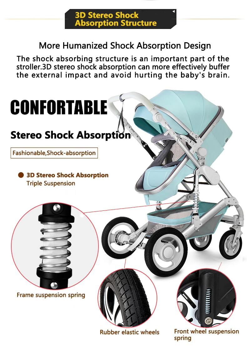 High Landscape   Luxury Infant  3 in 1 stroller Baby Stroller  Carriage Basket Four Wheels Stroller Baby Safe Seat