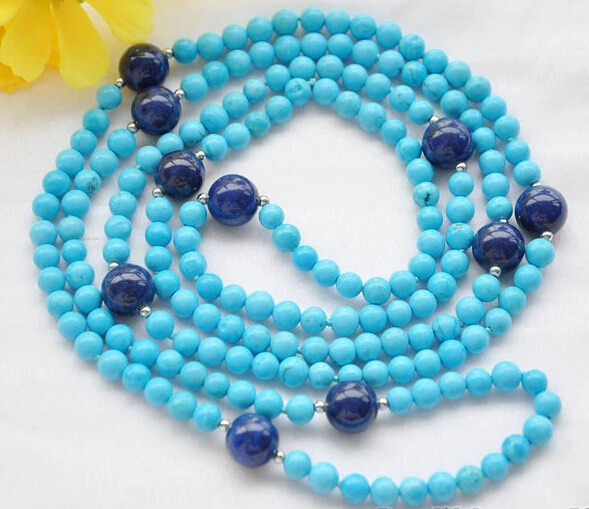 

ddhN452 6mm round blue turquoise 12mm lapis lazuli bead necklace 50inch N Discount (A0325)