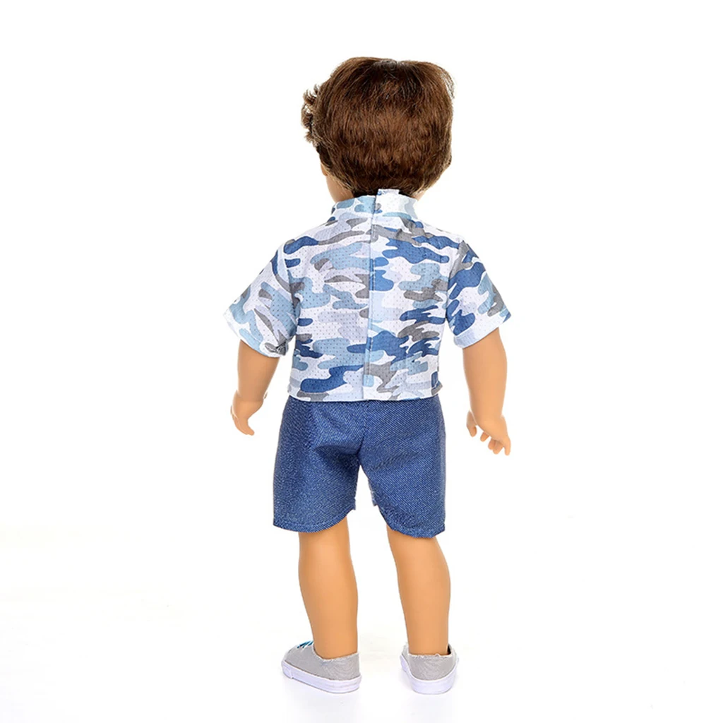 Camo Short Sleeve T-shirt & Pants Set Outfit Clothes for 18'' Boy Dolls Blue Doll Camouflage Military Suit